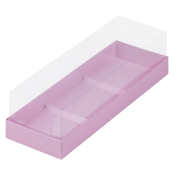 Коробка под муссовые пирожные на 3шт, с пластиковой крышкой, Розовая матовая, 290*95*80мм, шт