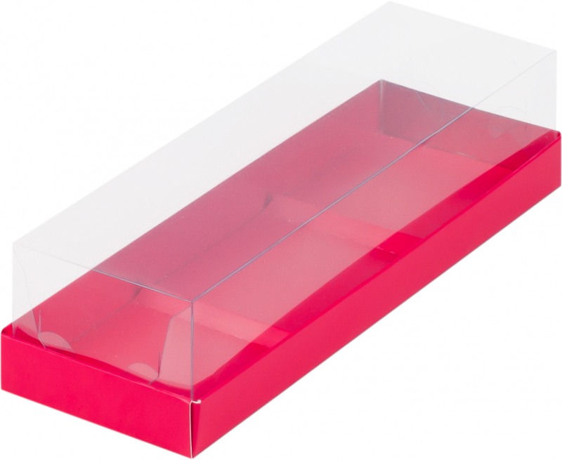 Коробка под муссовые пирожные на 3шт, с пластиковой крышкой, Красная матовая, 290*95*80мм, шт