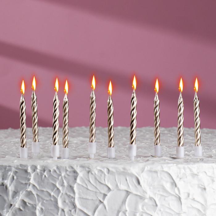 Свечи в торт "Спираль", средние, Бронзовый металлик, h7см, 10шт набор