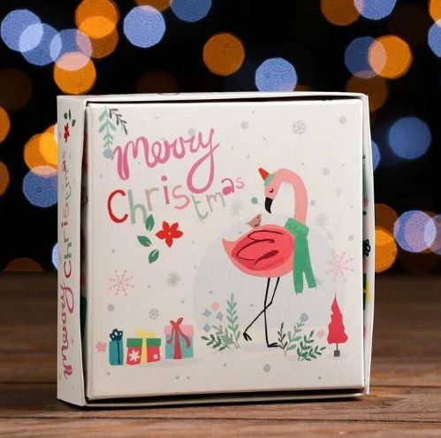 Коробка для 4 конфет с окном, "Новогодний Фламинго, 126*126*35мм, шт